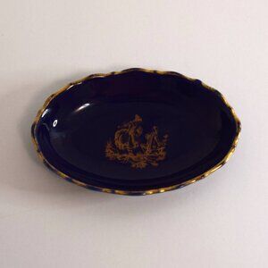 Antique Limoges Cobalt and Gold Porcelain Trinket Ring Dish